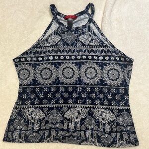 Navy Blue Elephant Print Halter Top